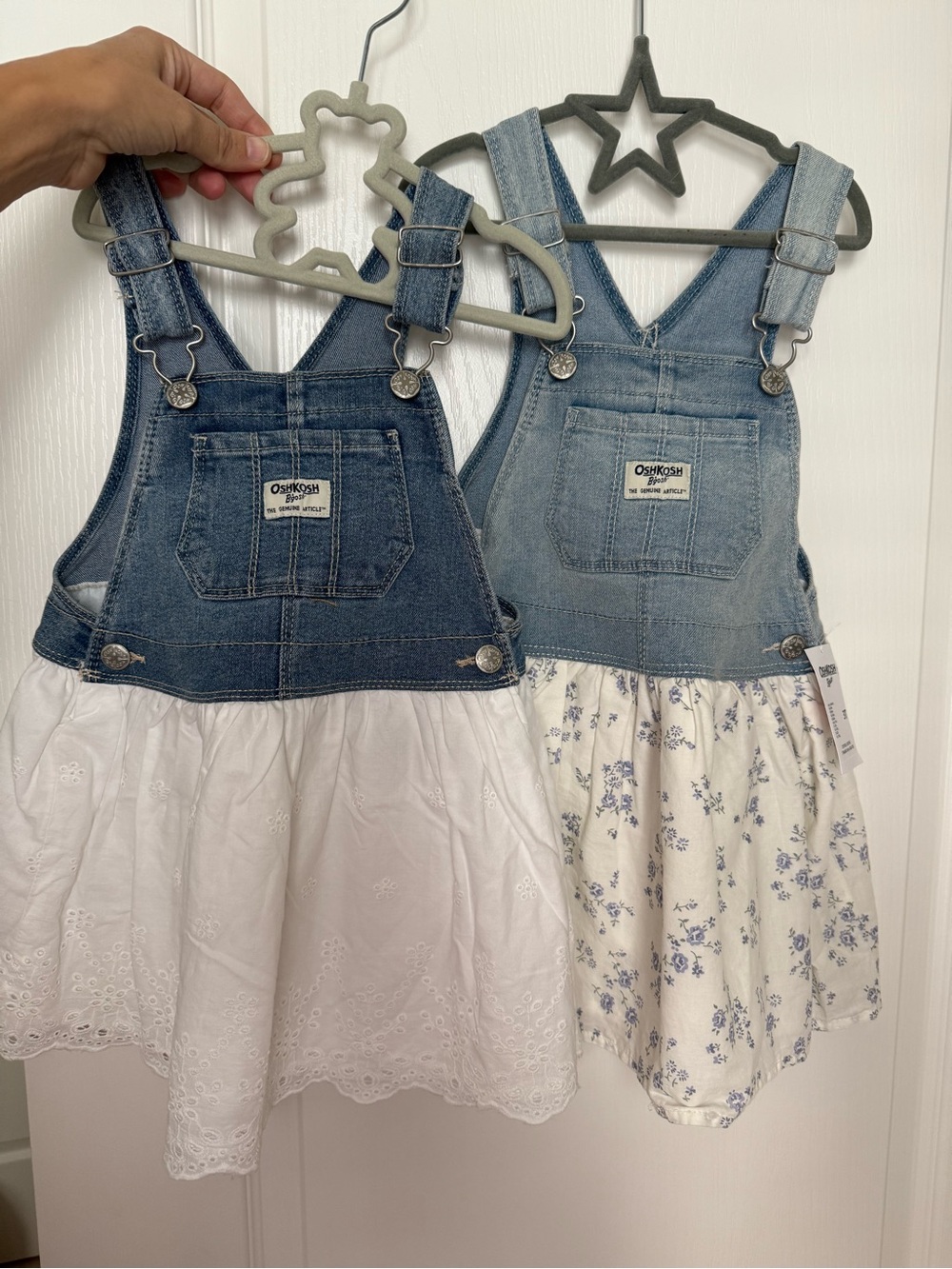 TWO Oshkosh Denim Overall Dress - Light & Dark Blue with White/floral Skirts